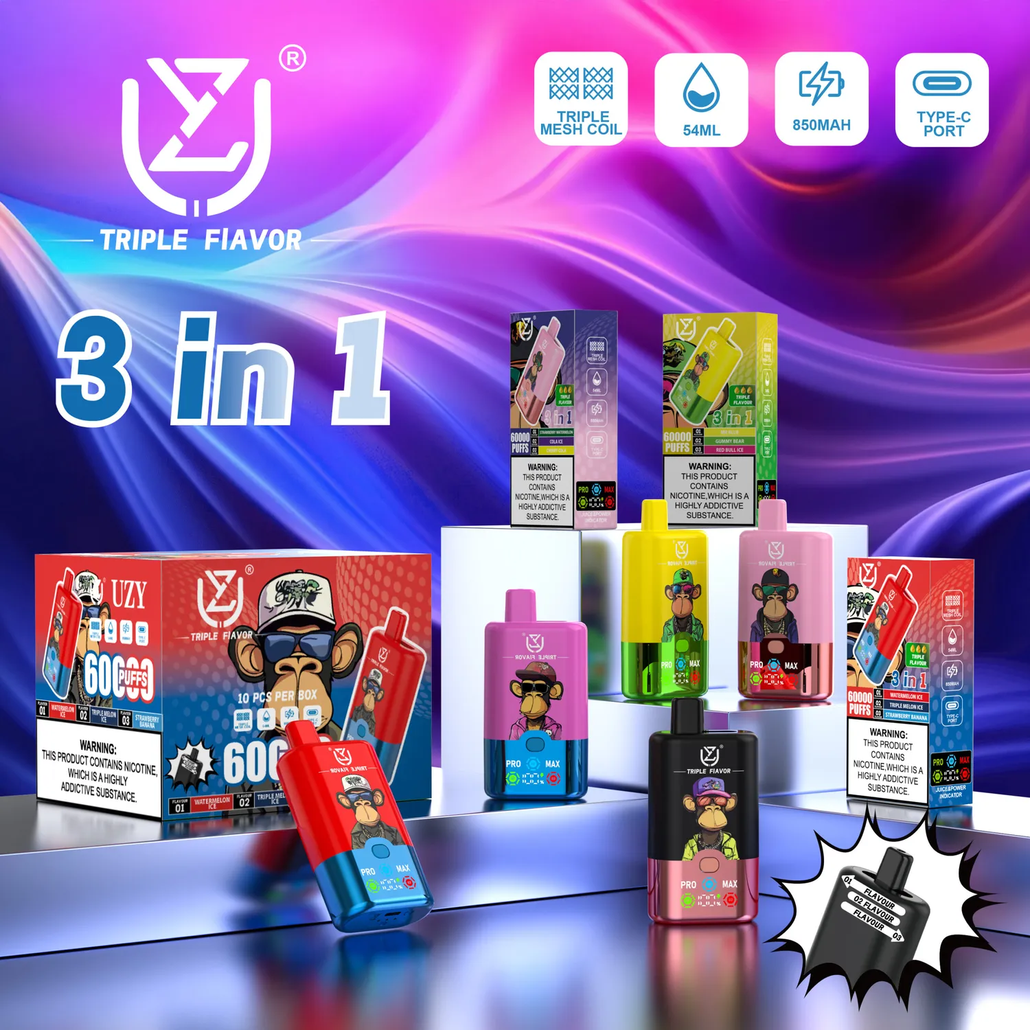 UZY Triple Flavor 60000 Sigaretta Elettronica Usa e Getta 54ml