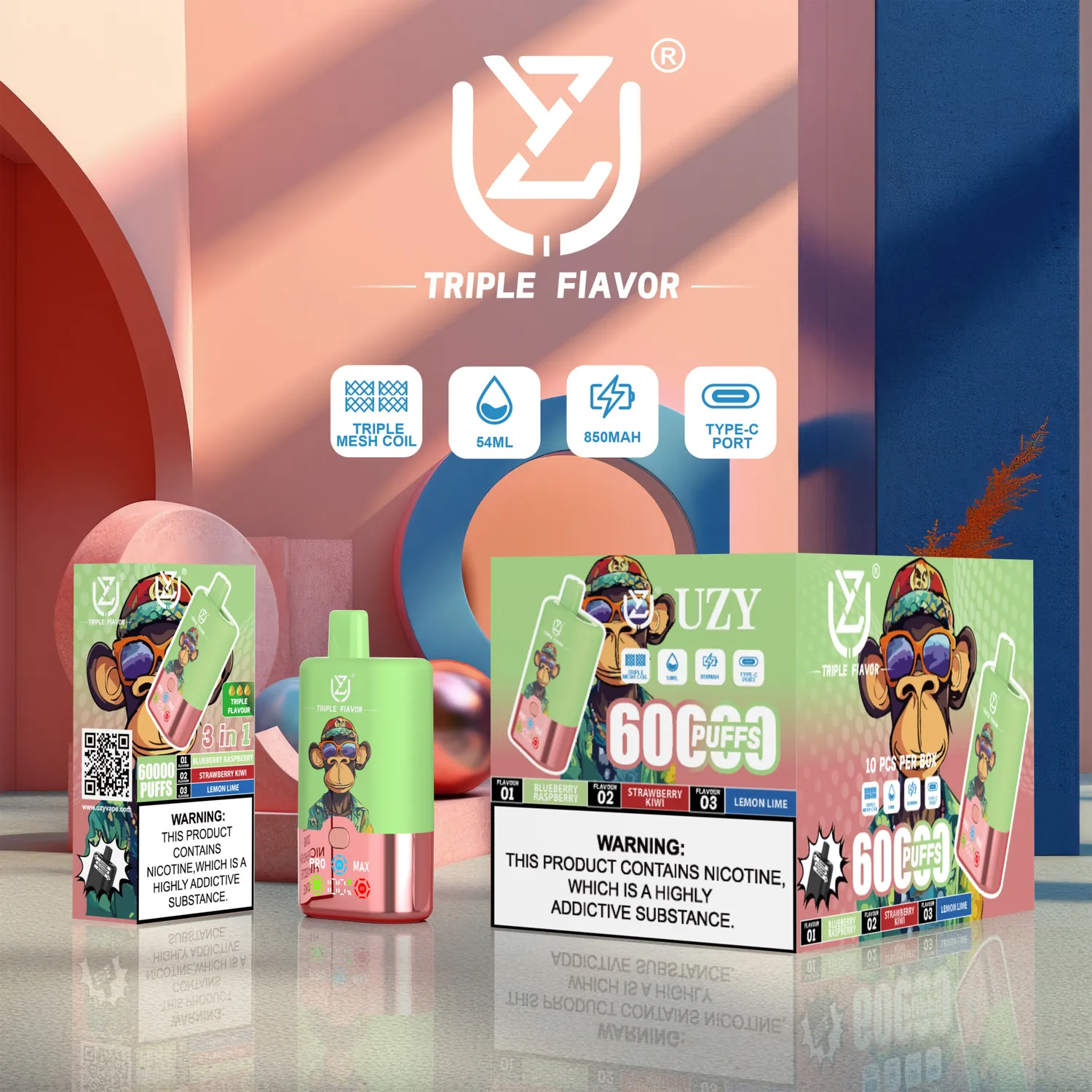 UZY Triple Flavor 60000 Sigaretta Elettronica Usa e Getta 54ml