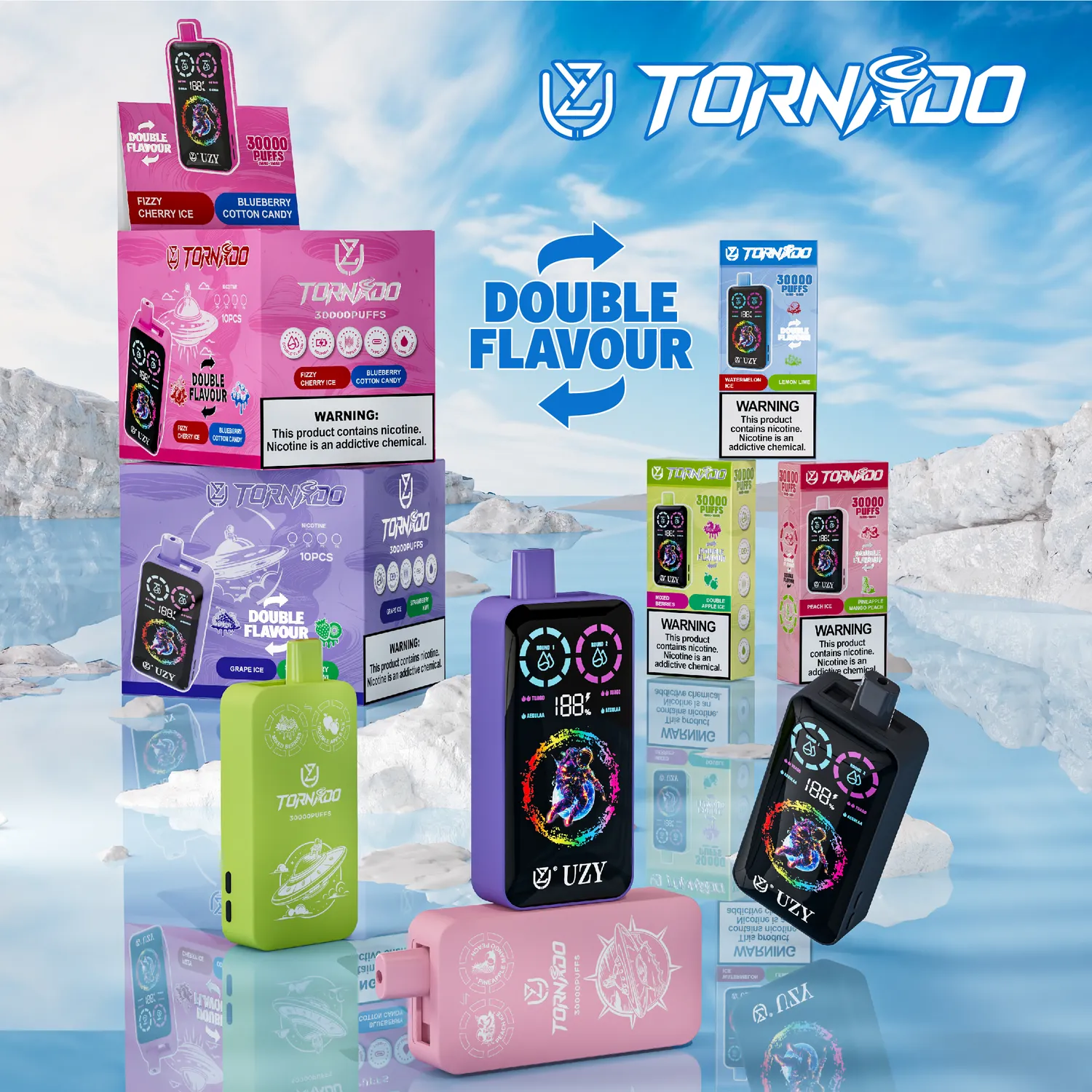 UZY Tornado 30000 Sigaretta Elettronica Usa e Getta Doppio Gusto 40ml