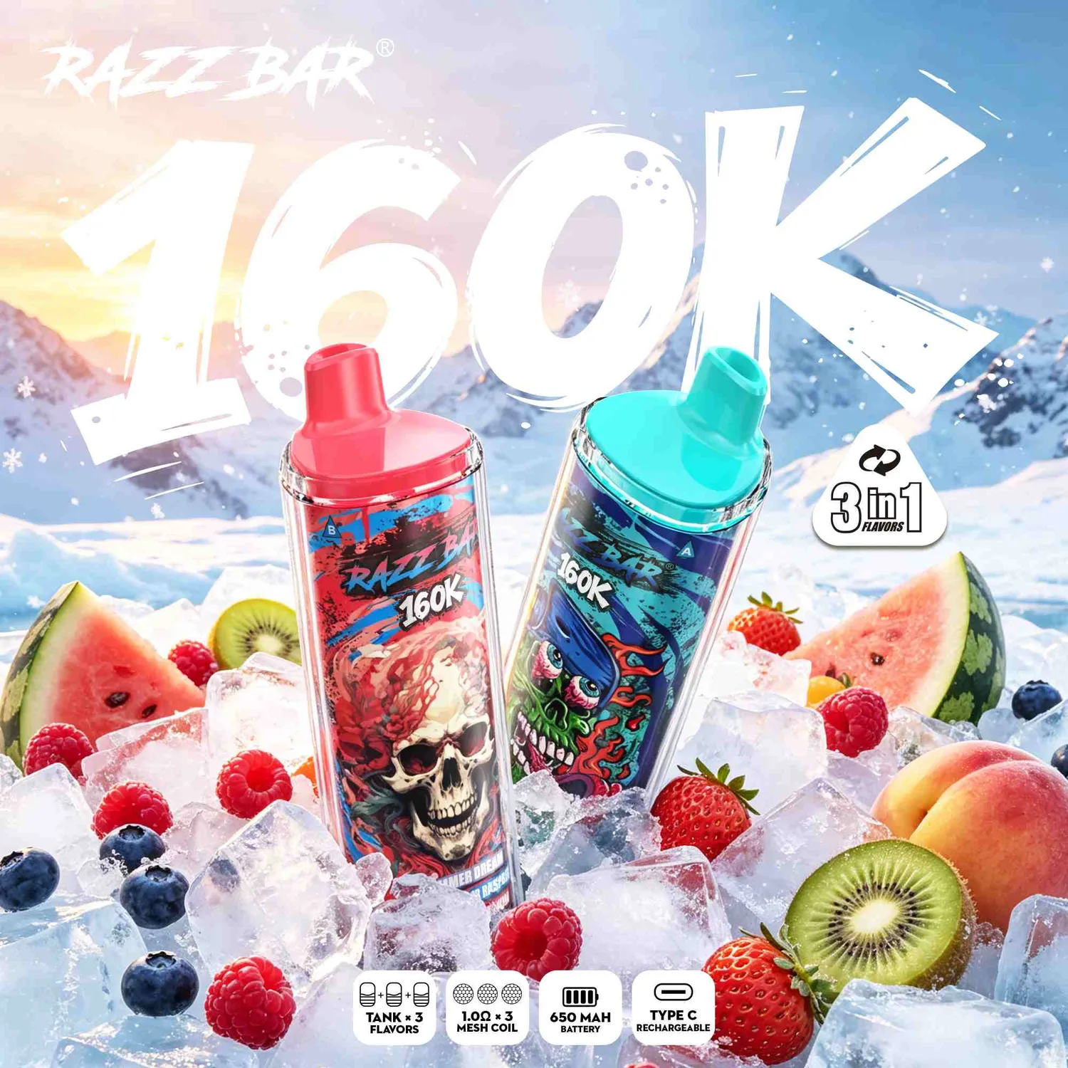Razz Bar 160K puff usa e getta triple flavors
