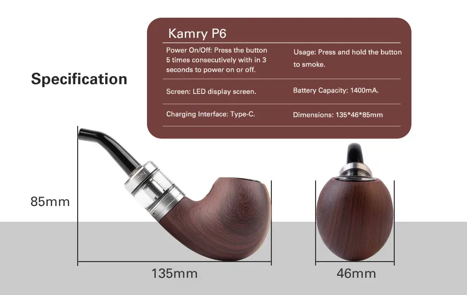 Kamry P6 Classical pipa elettronica ricaricabile 1400 mAh