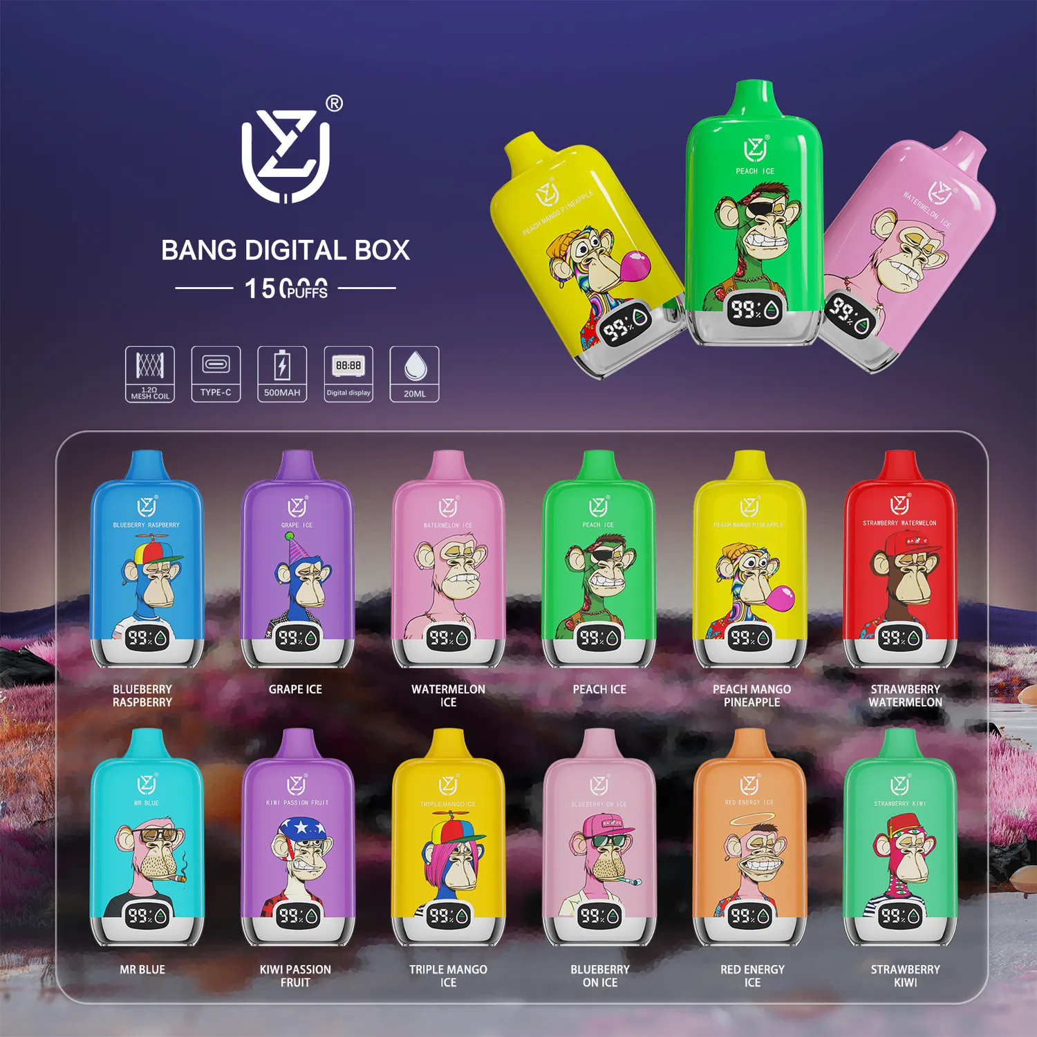 UZY Bang Digital 15000 Usa e Getta Display LED 20ml 15K Puff