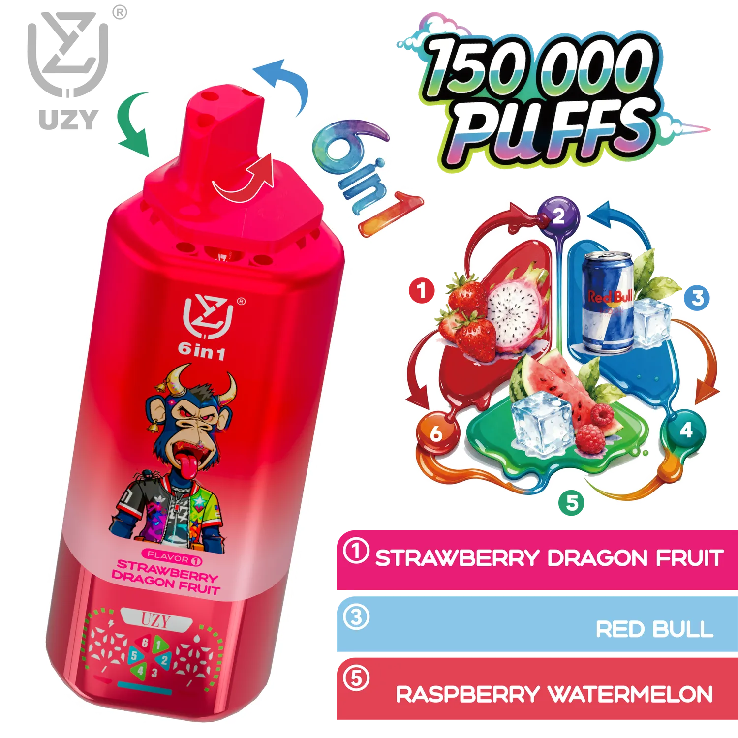 UZY 6 in 1 150000 Sigaretta Elettronica Usa e Getta 64ml Mix Gusti