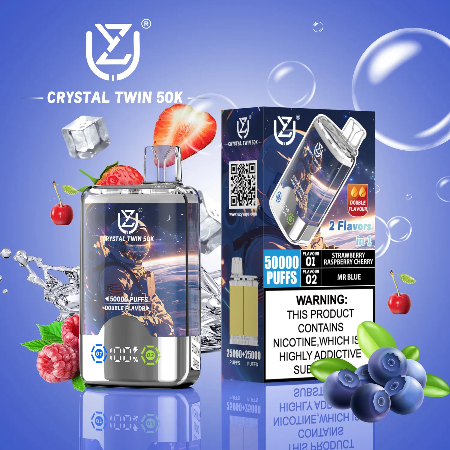 UZY Crystal Twin 50000 Vape Monouso Doppio Aroma 40ml 50K Puff