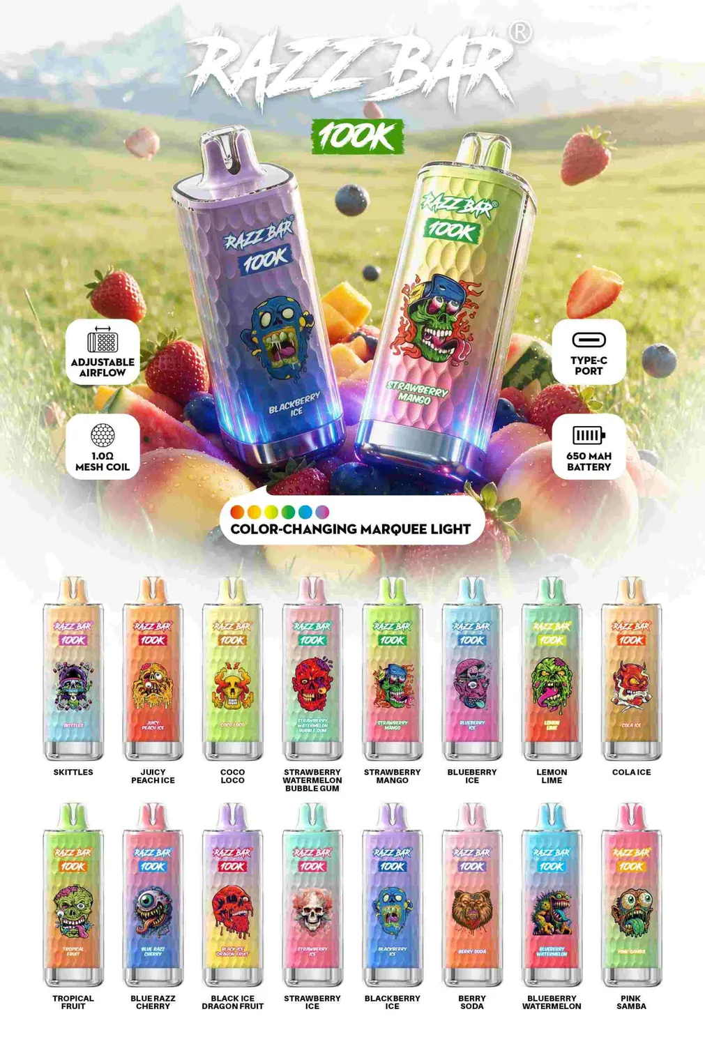 Razz Bar 100K sigaretta elettronica effetto luce 100000 puff