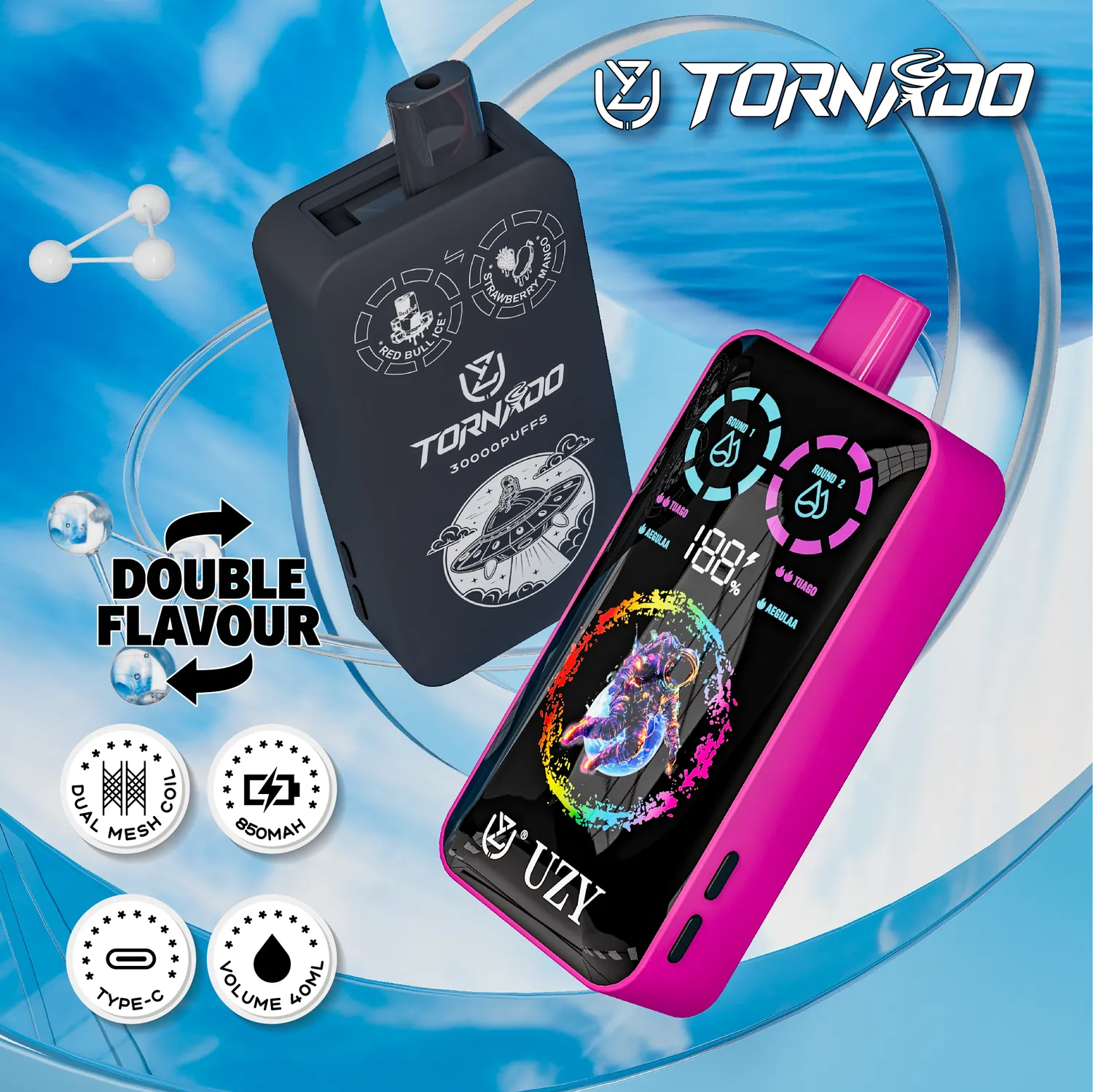 UZY Tornado 30000 Sigaretta Elettronica Usa e Getta Doppio Gusto 40ml