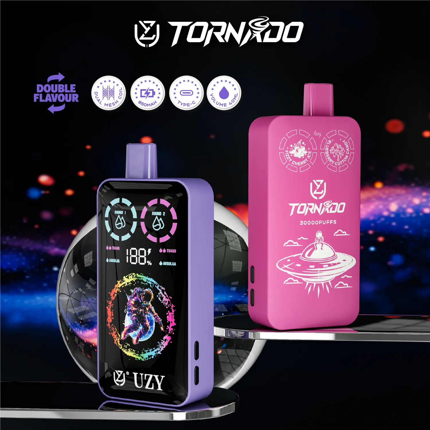 UZY Tornado 30000 Sigaretta Elettronica Usa e Getta Doppio Gusto 40ml