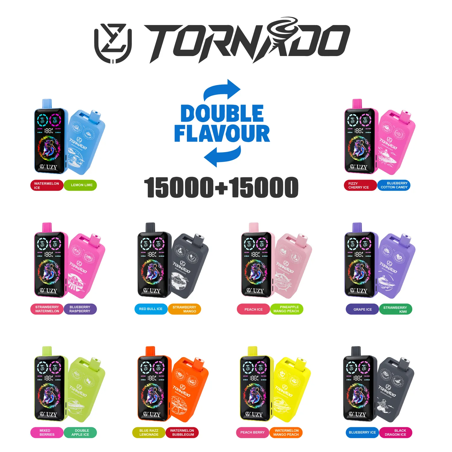 UZY Tornado 30000 Sigaretta Elettronica Usa e Getta Doppio Gusto 40ml