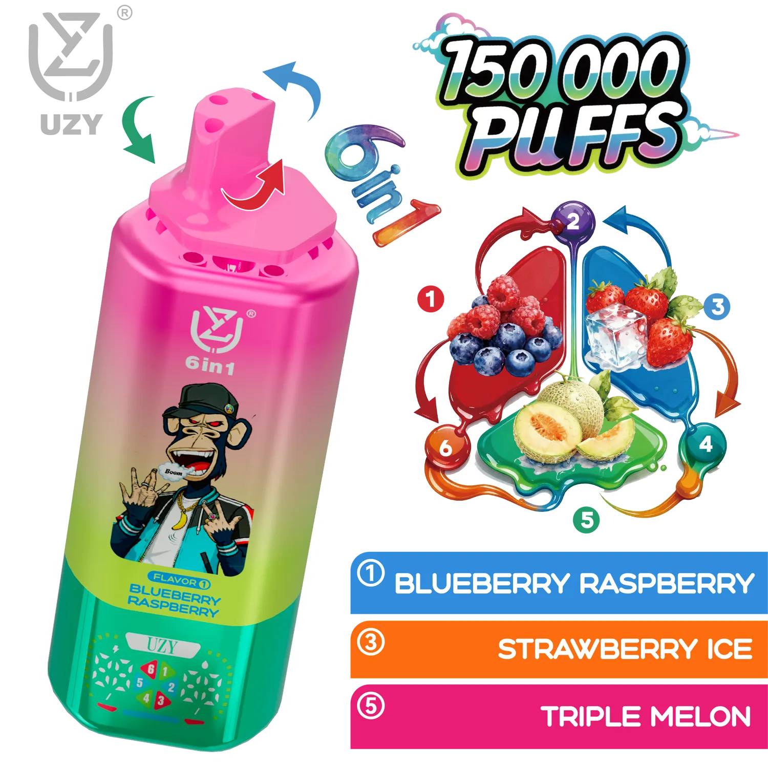 UZY 6 in 1 150000 Sigaretta Elettronica Usa e Getta 64ml Mix Gusti