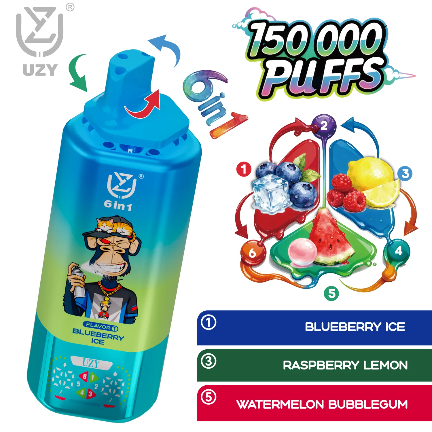 UZY 6 in 1 150000 Sigaretta Elettronica Usa e Getta 64ml Mix Gusti